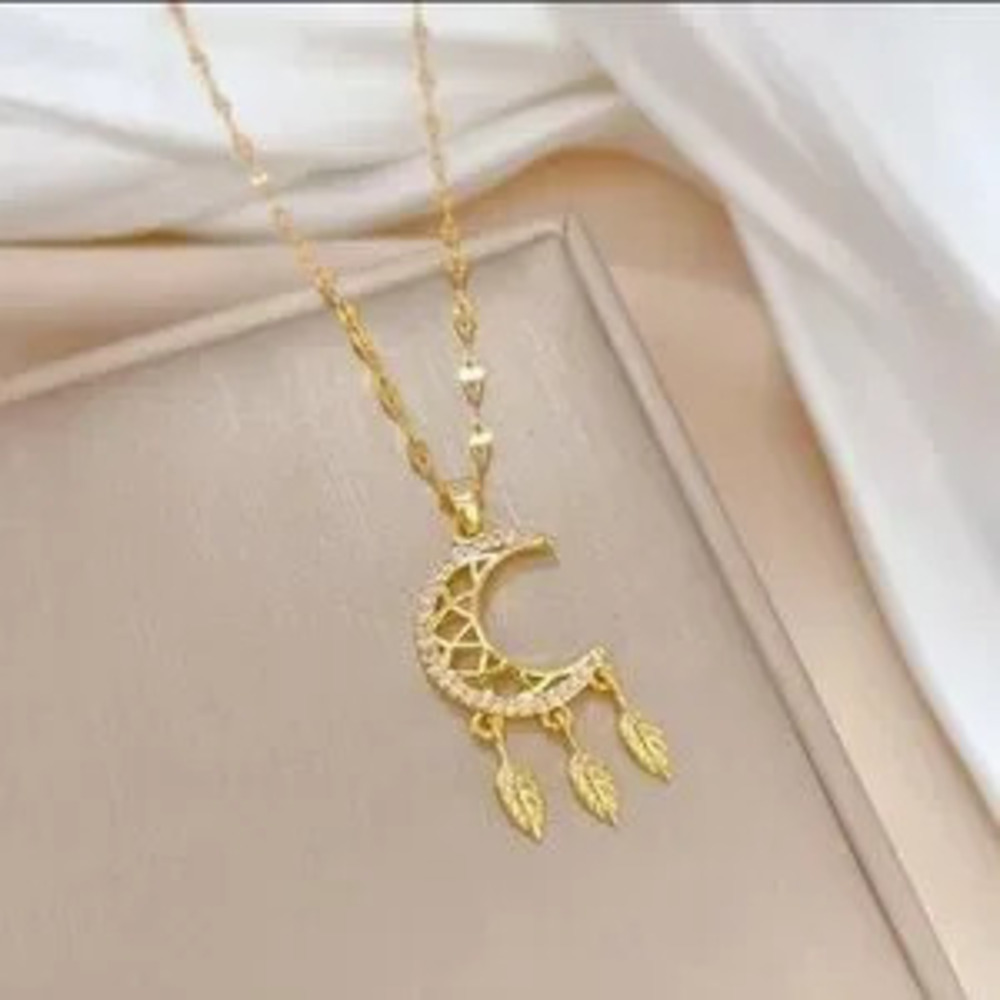 18K Gold Lunar Moon Dream Catcher With Feathers and Diamond Accents